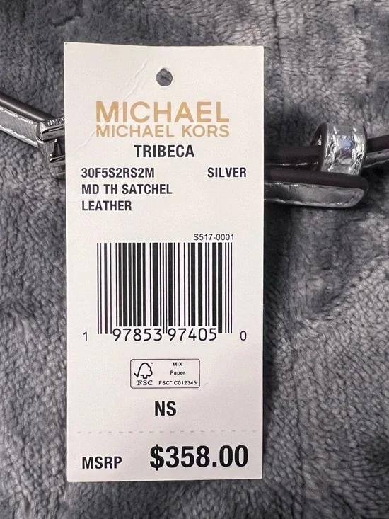 Michael Kors Metallic Silver Tribeca Quilted Top Handle Satchel - Picture 9 of 9